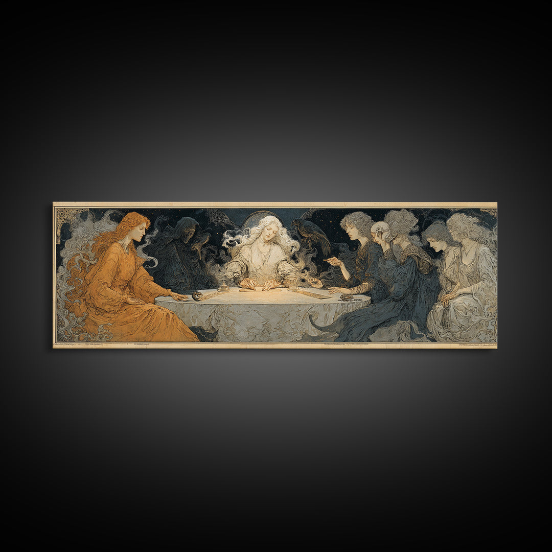 The Candlelit Seance, Symbolist Death Art, Extra Wide Wall Art, Dark Halloween Decor, Framed Canvas Print, Halloween Wall Art