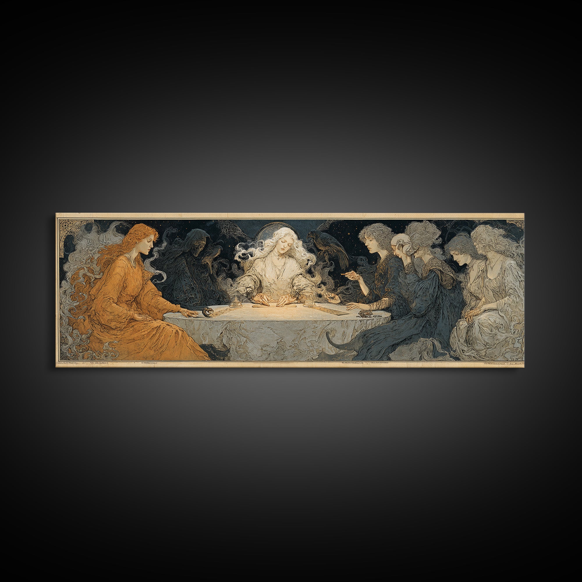 The Candlelit Seance, Symbolist Death Art, Extra Wide Wall Art, Dark Halloween Decor, Framed Canvas Print, Halloween Wall Art