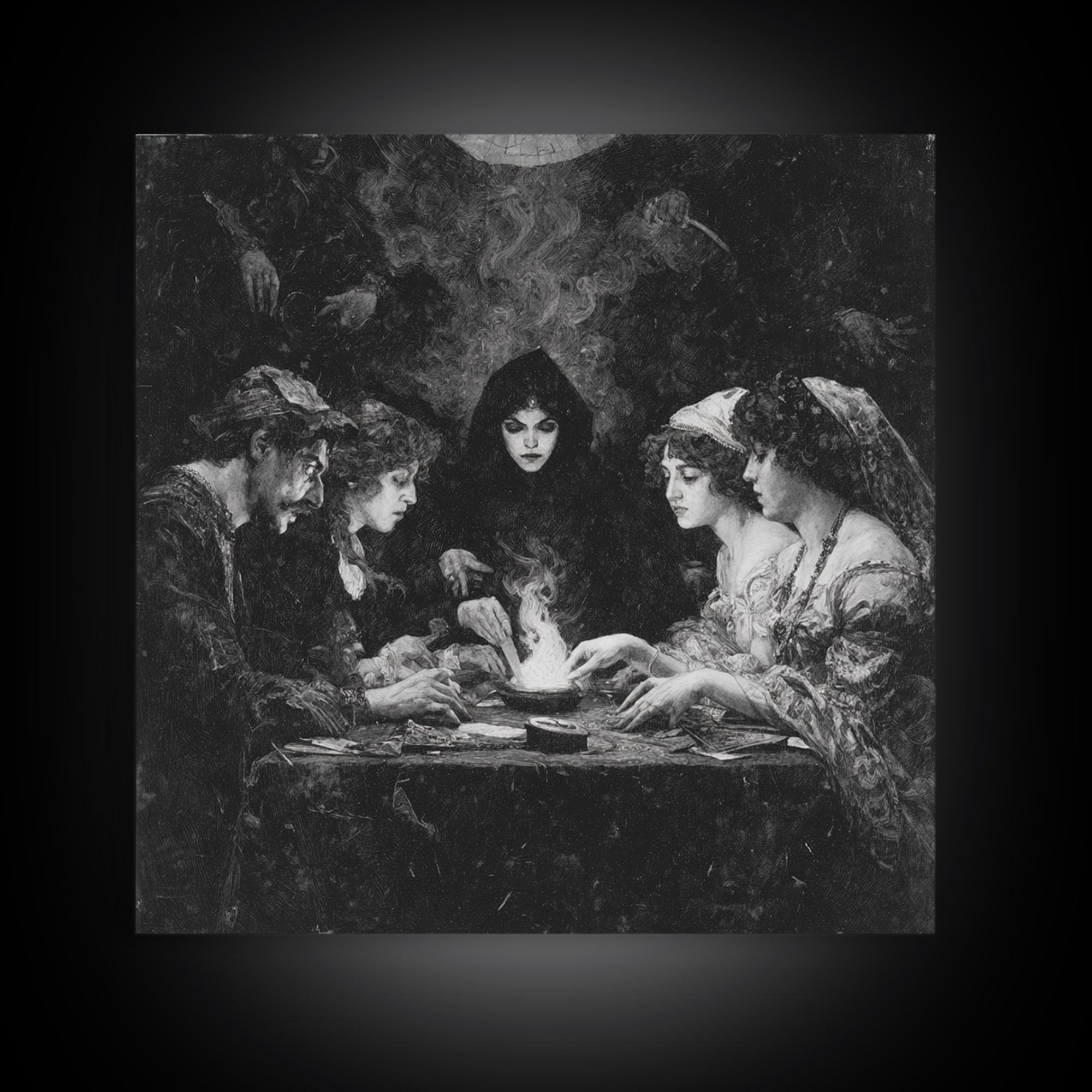 The Candlelit Seance, Dark Symbolist Art, Square Wall Art, Dark Halloween Decor, Framed Canvas Print, Halloween Wall Art