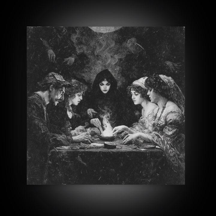 The Candlelit Seance, Dark Symbolist Art, Square Wall Art, Dark Halloween Decor, Framed Canvas Print, Halloween Wall Art