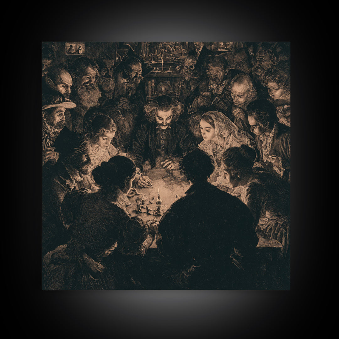 The Candlelit Seance, Symbolist Etching Art, Square Wall Art, Gothic Horror Wall Art, Canvas Print, Halloween Wall Art, Dark Fantasy Art