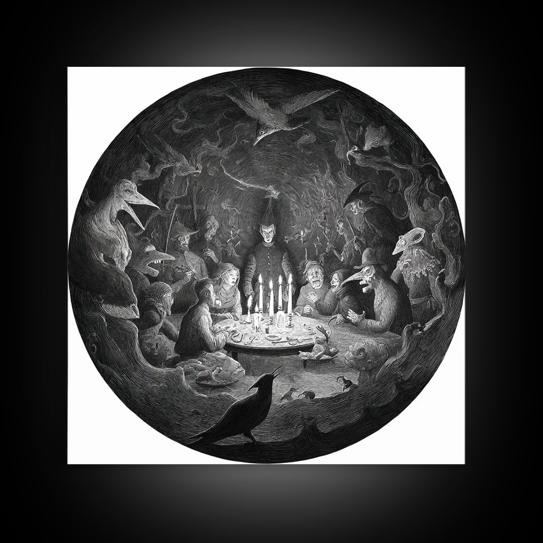 The Candlelit Seance, Expressionist Nightmare Art, Square Wall Art, Gothic Horror Wall Art, Canvas Print, Halloween Wall Art