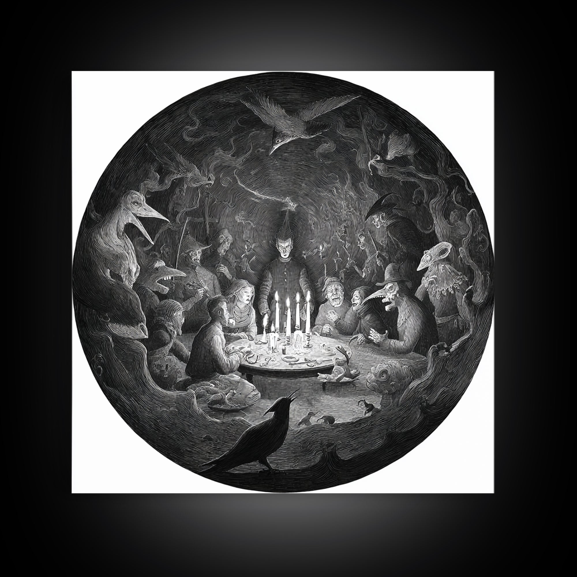 The Candlelit Seance, Expressionist Nightmare Art, Square Wall Art, Gothic Horror Wall Art, Canvas Print, Halloween Wall Art