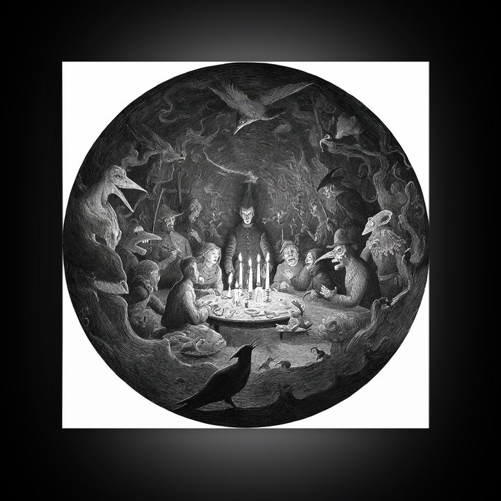 The Candlelit Seance, Expressionist Nightmare Art, Square Wall Art, Gothic Horror Wall Art, Canvas Print, Halloween Wall Art