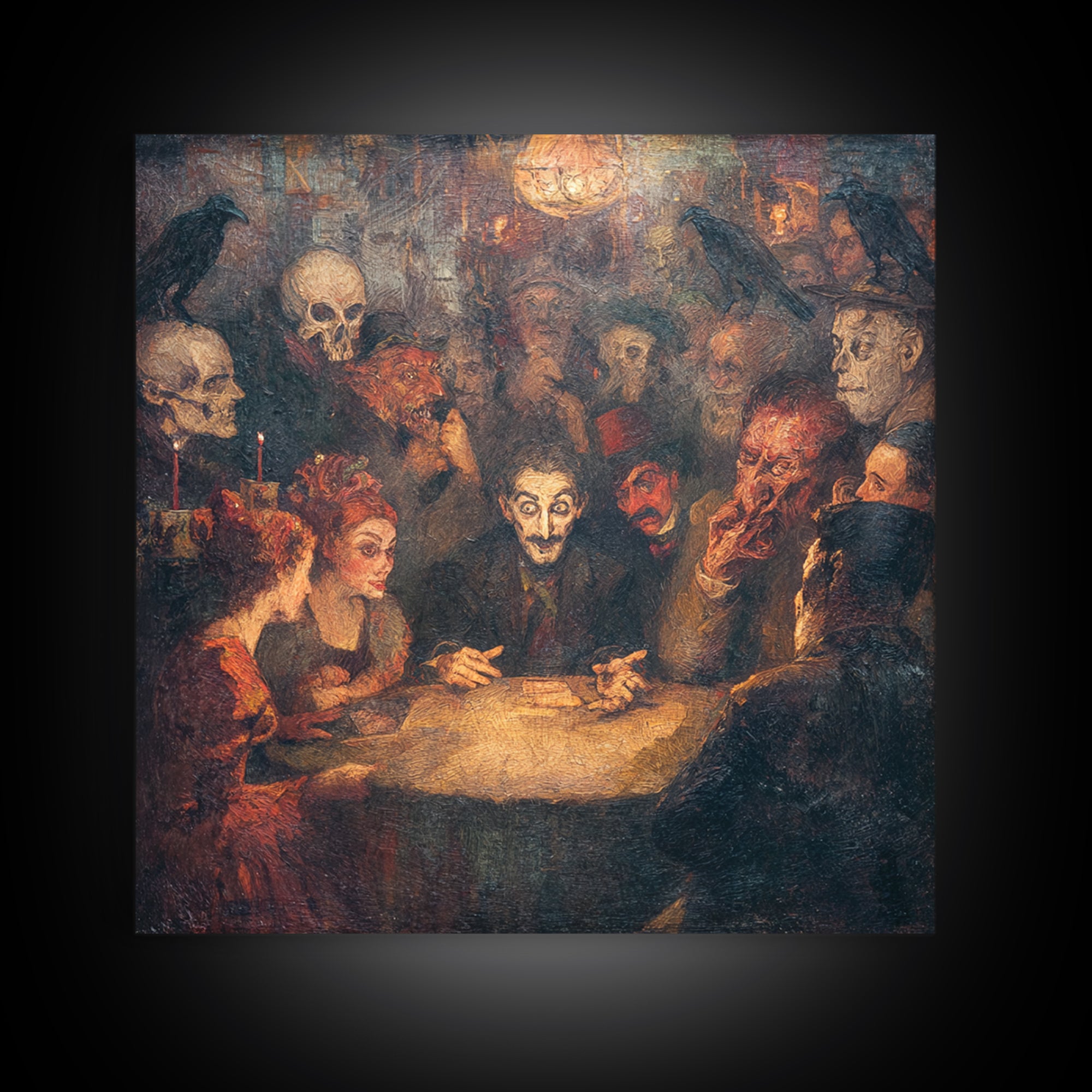The Candlelit Seance, Grotesque Carnival Art, Square Wall Art, Dark Fantasy Wall Art, Canvas Print, Halloween Wall Art