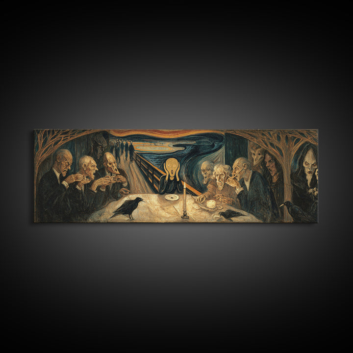The Candlelit Seance, Expressionist Gothic Art, Extra Wide Wall Art, Macabre Wall Art, Canvas Print, Halloween Wall Art, Horror Wall Art