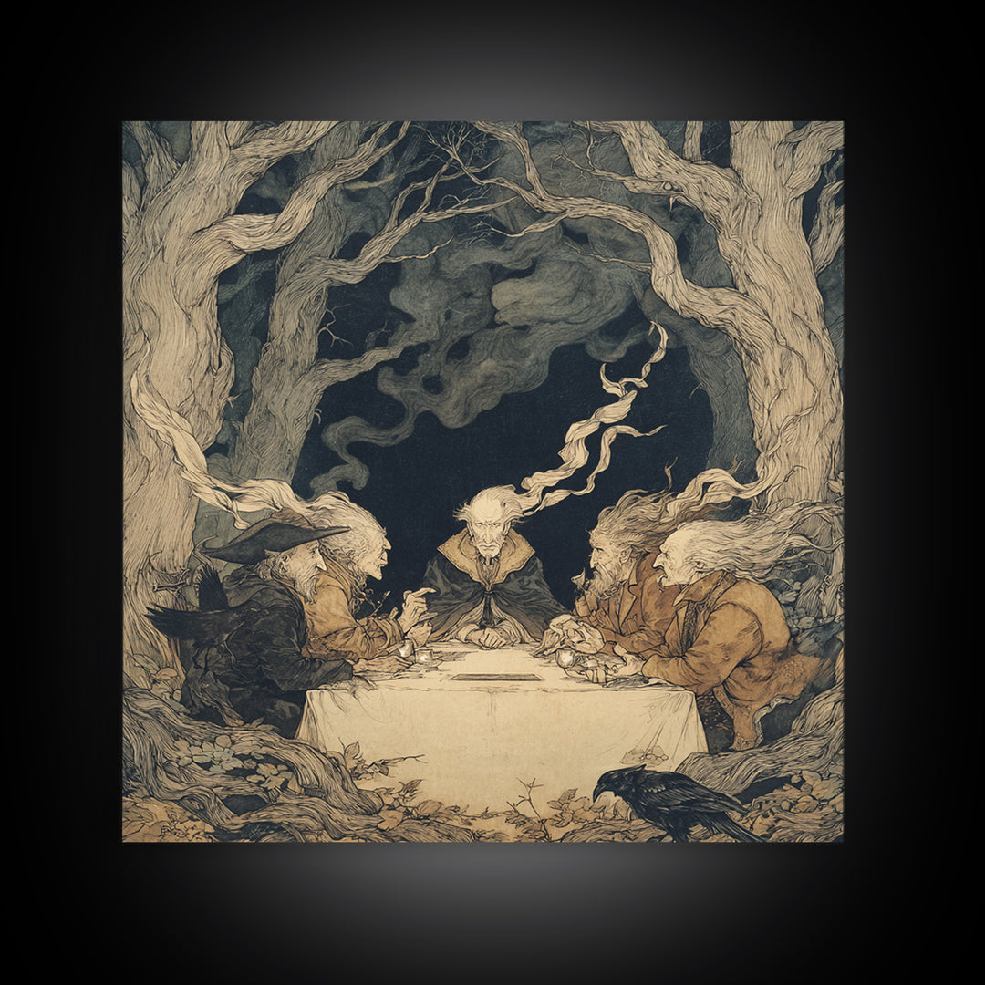 The Candlelit Seance, Gothic Storybook Art, Square Wall Art, Gothic Horror Wall Art, Canvas Print, Halloween Wall Art