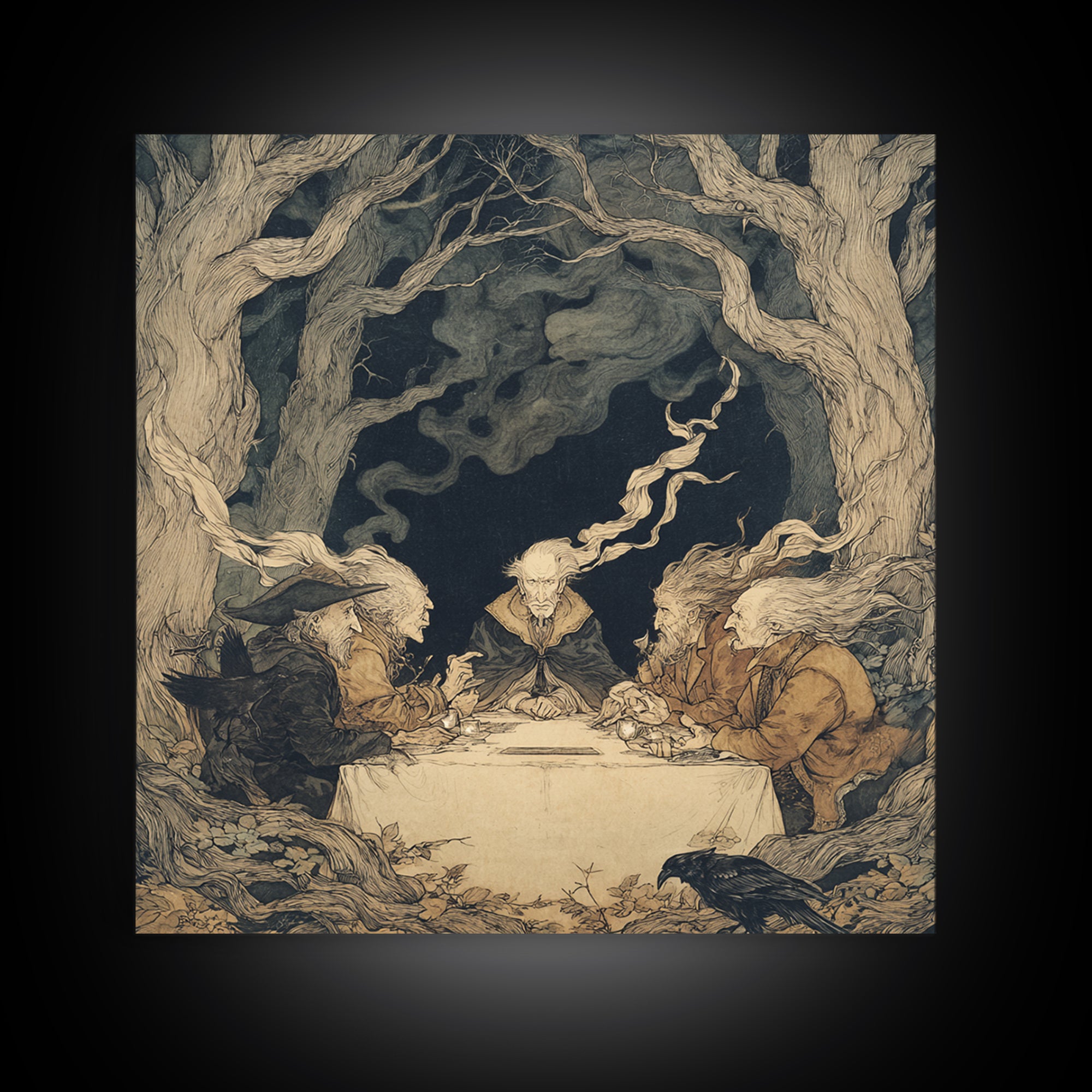 The Candlelit Seance, Gothic Storybook Art, Square Wall Art, Gothic Horror Wall Art, Canvas Print, Halloween Wall Art