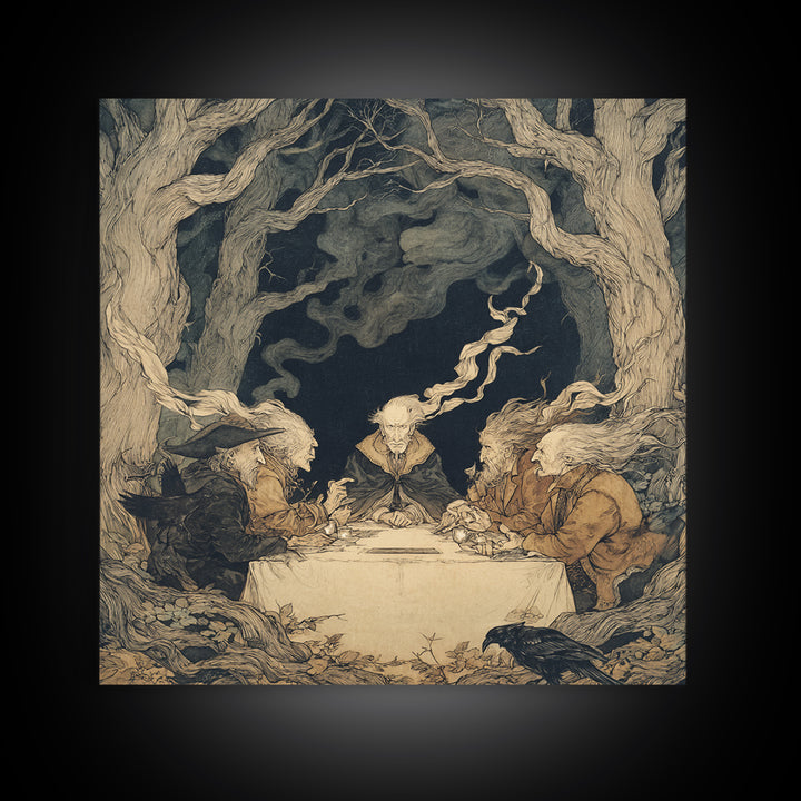 The Candlelit Seance, Gothic Storybook Art, Square Wall Art, Gothic Horror Wall Art, Canvas Print, Halloween Wall Art