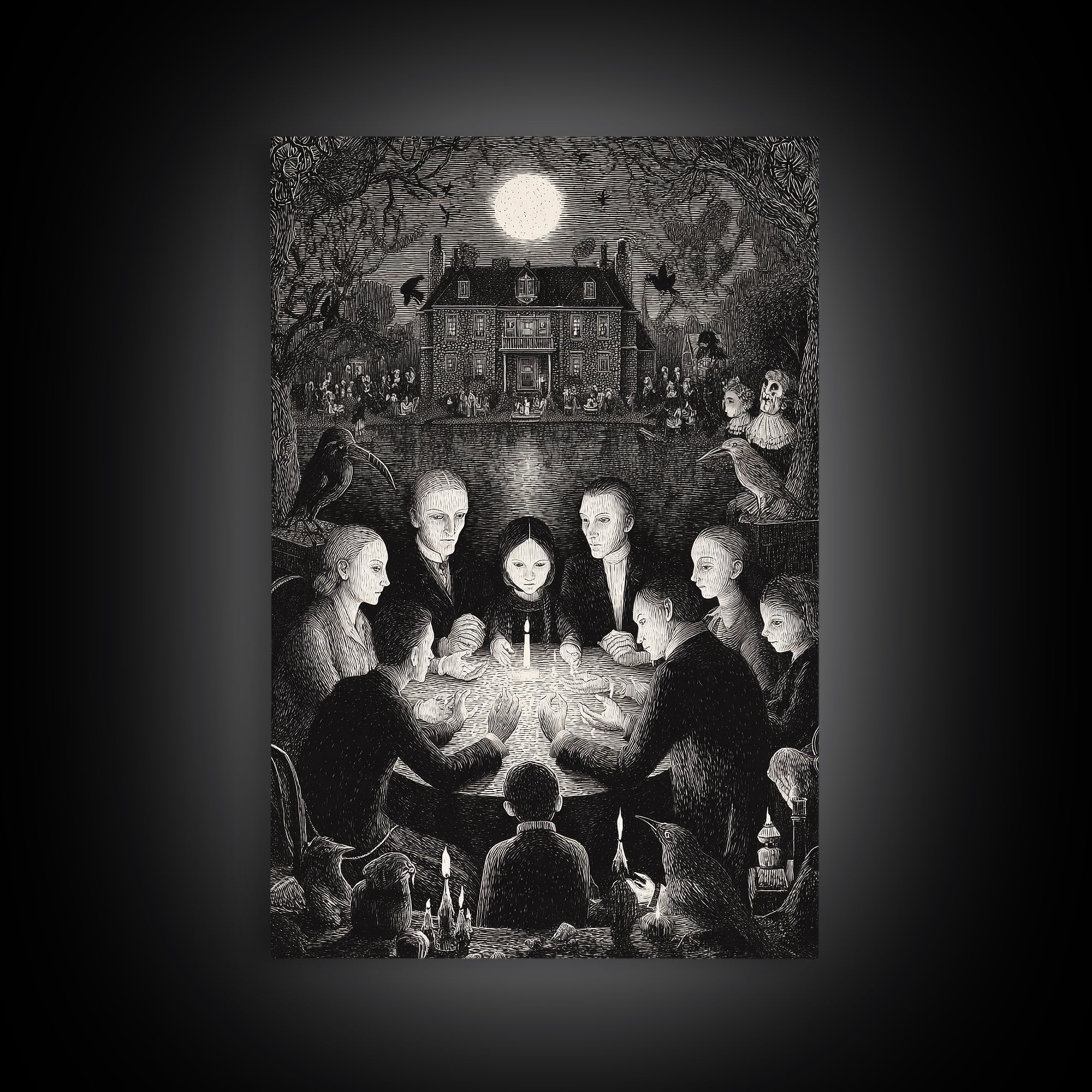The Candlelit Seance, Victorian Macabre Art, Vertical Wall Art, Macabre Wall Art, Canvas Print, Halloween Wall Art