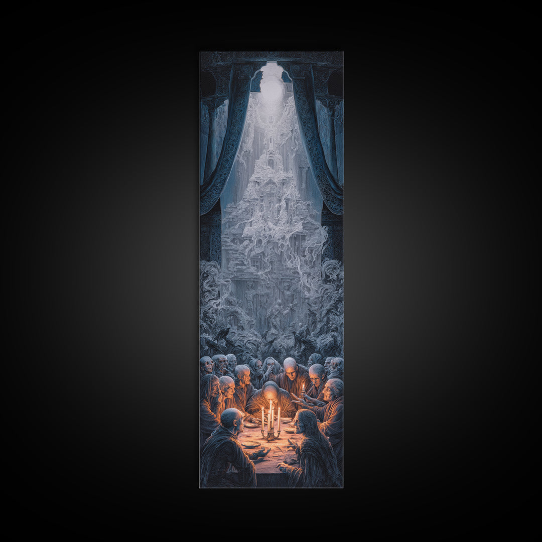 The Candlelit Seance, Surreal Apocalyptic Art, Tall Narrow Wall Art, Gothic Horror Wall Art, Canvas Print, Halloween Wall Art