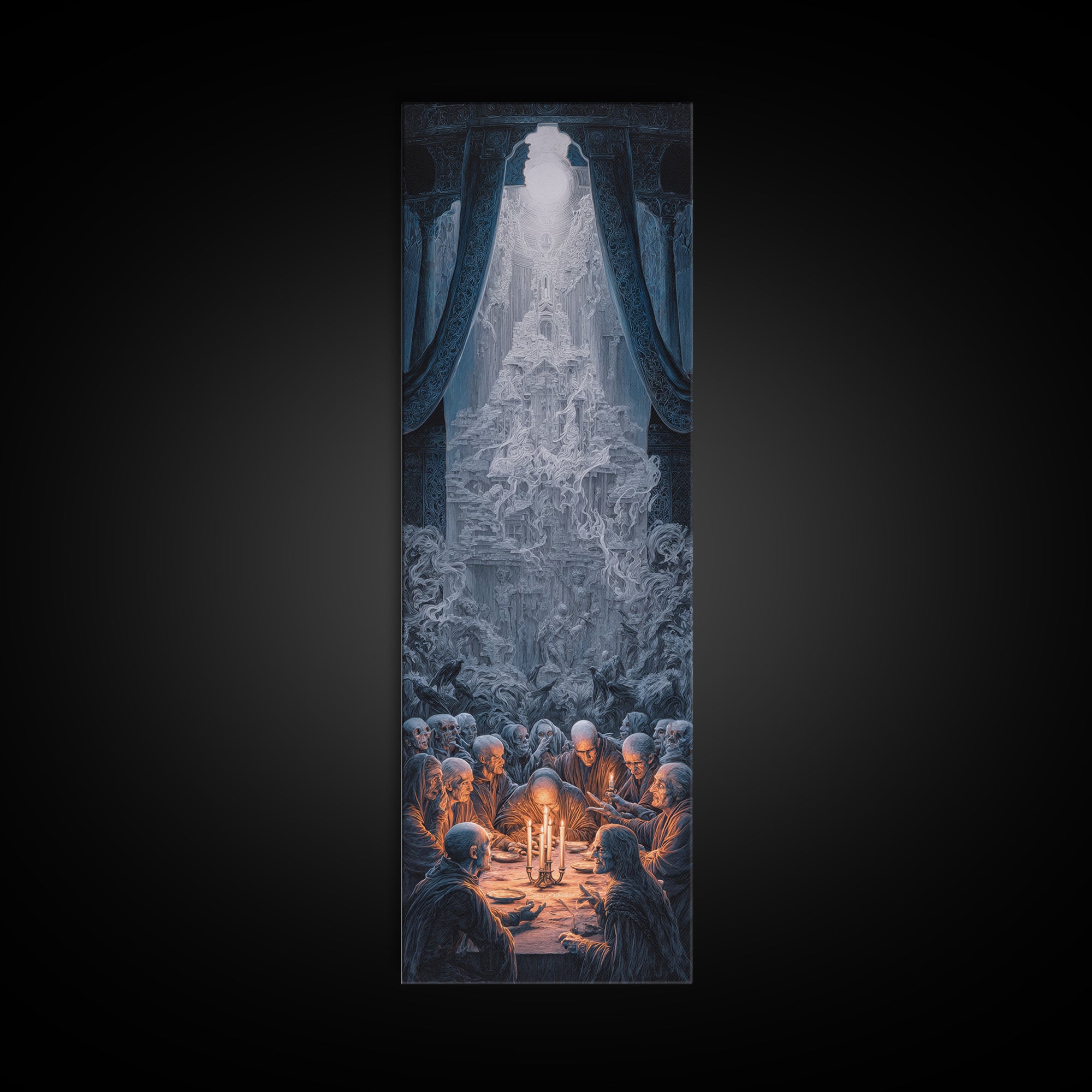 The Candlelit Seance, Surreal Apocalyptic Art, Tall Narrow Wall Art, Gothic Horror Wall Art, Canvas Print, Halloween Wall Art