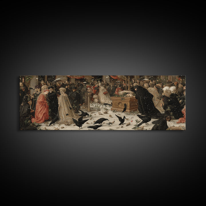 The Raven Funeral, Danse Macabre Art, Extra Wide Wall Art, Dark Halloween Decor, Canvas Print, Halloween Wall Art