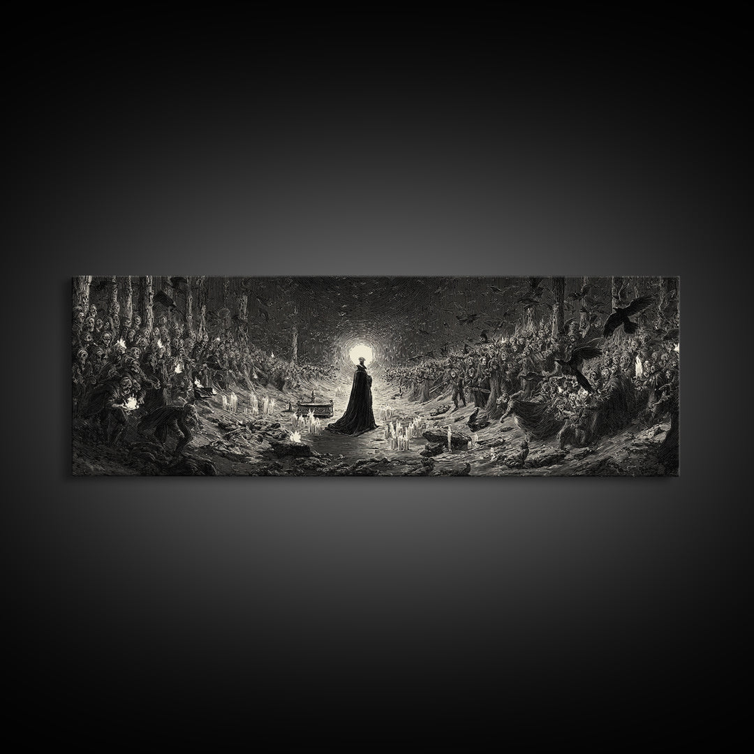 The Raven Funeral, Dark Romantic Horror Art, Extra Wide Wall Art, Gothic Horror Wall Art, Canvas Print, Halloween Wall Art