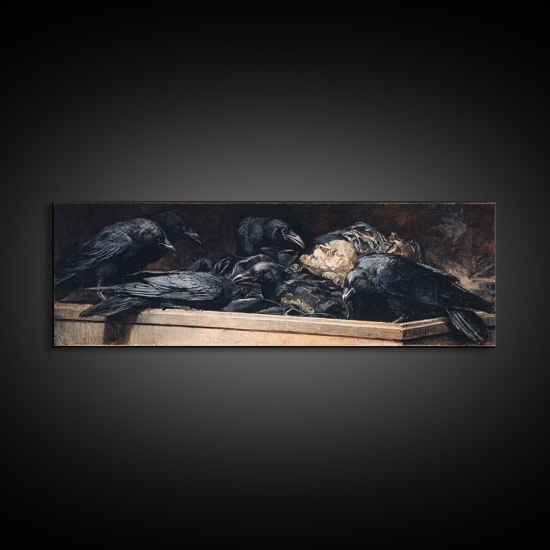 The Raven Funeral, Gothic Nightmare Art, Extra Wide Wall Art, Gothic Horror Wall Art, Canvas Print, Halloween Wall Art
