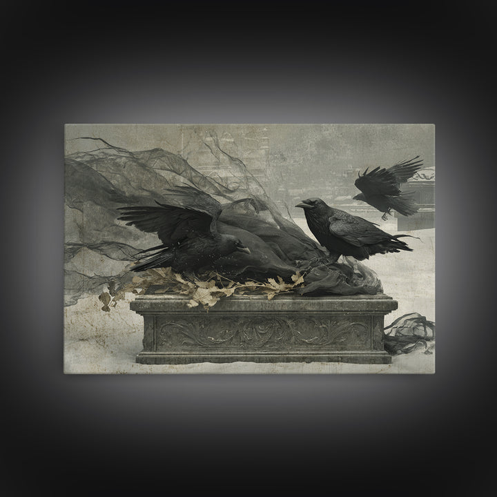 The Raven Funeral, Romantic Gothic Landscape, Landscape Wall Art, Dark Halloween Decor, Canvas Print, Halloween Wall Art