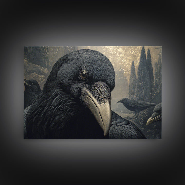 The Raven Funeral, Symbolist Gothic Landscape, Landscape Wall Art, Dark Halloween Decor, Framed Canvas Print, Halloween Wall Art