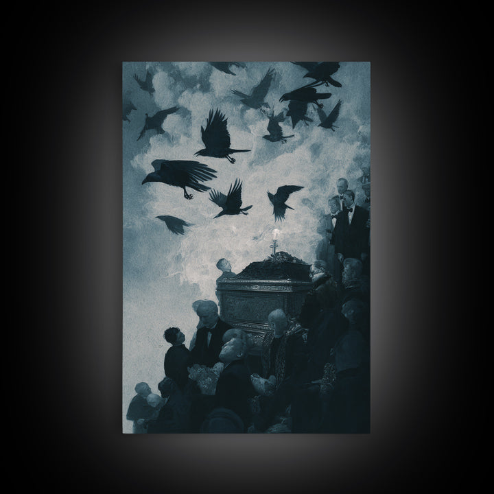 The Raven Funeral, Dark Symbolist Art, Vertical Wall Art, Dark Halloween Decor, Canvas Print, Halloween Wall Art, Horror Wall Art
