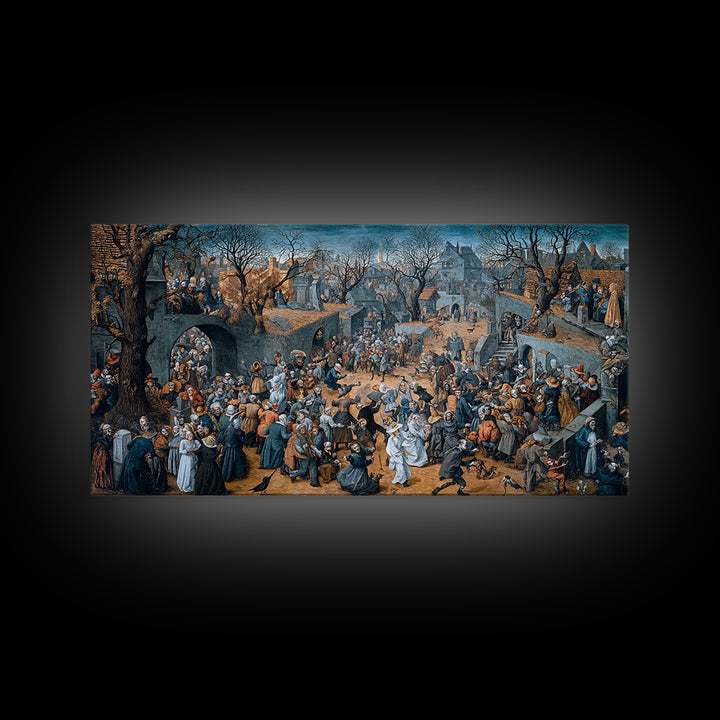 The Graveyard Dance, Northern Renaissance Horror, Wide Panoramic Art, Dark Fantasy Wall Art, Framed Canvas Print