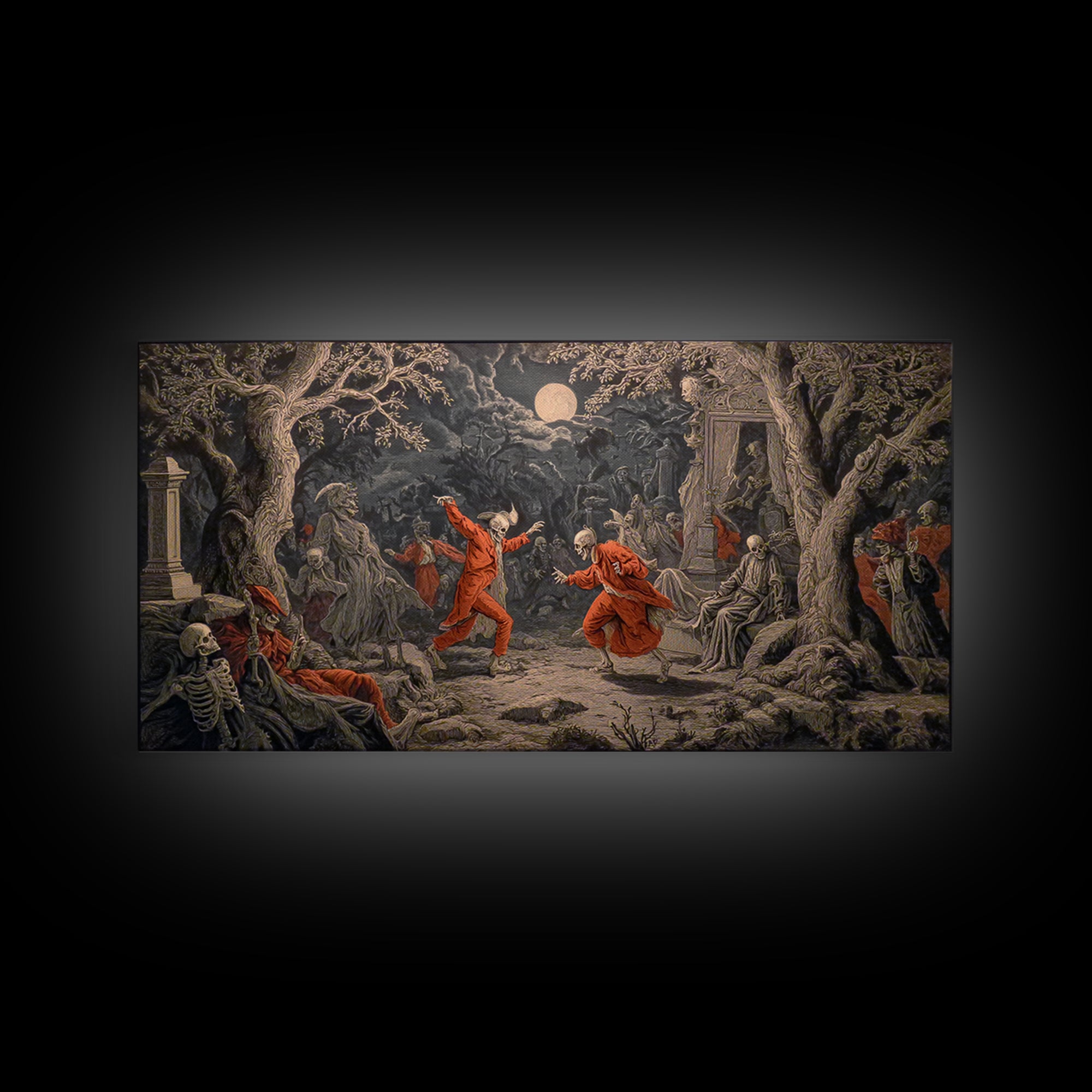The Graveyard Dance, Gothic Nightmare Art, Wide Panoramic Art, Gothic Horror Wall Art, Canvas Print, Halloween Wall Art