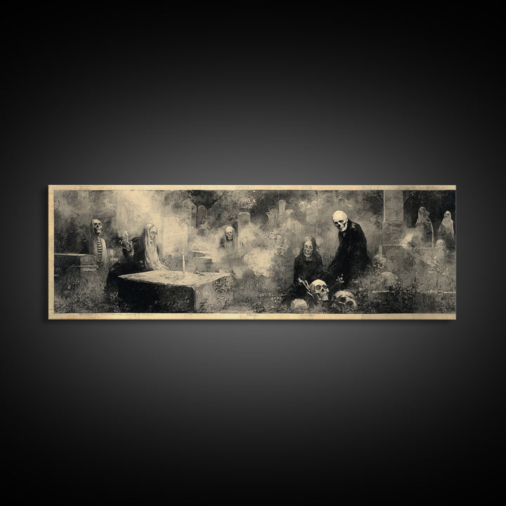 The Graveyard Dance, Symbolist Dream Art, Extra Wide Wall Art, Gothic Horror Wall Art, Framed Canvas Print, Halloween Wall Art