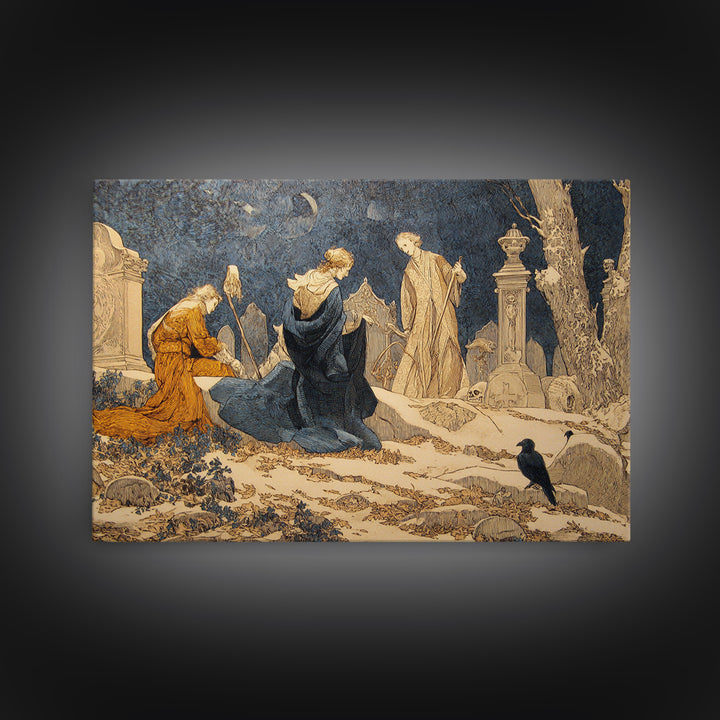 The Graveyard Dance, Symbolist Death Art, Landscape Wall Art, Dark Halloween Decor, Canvas Print, Halloween Wall Art