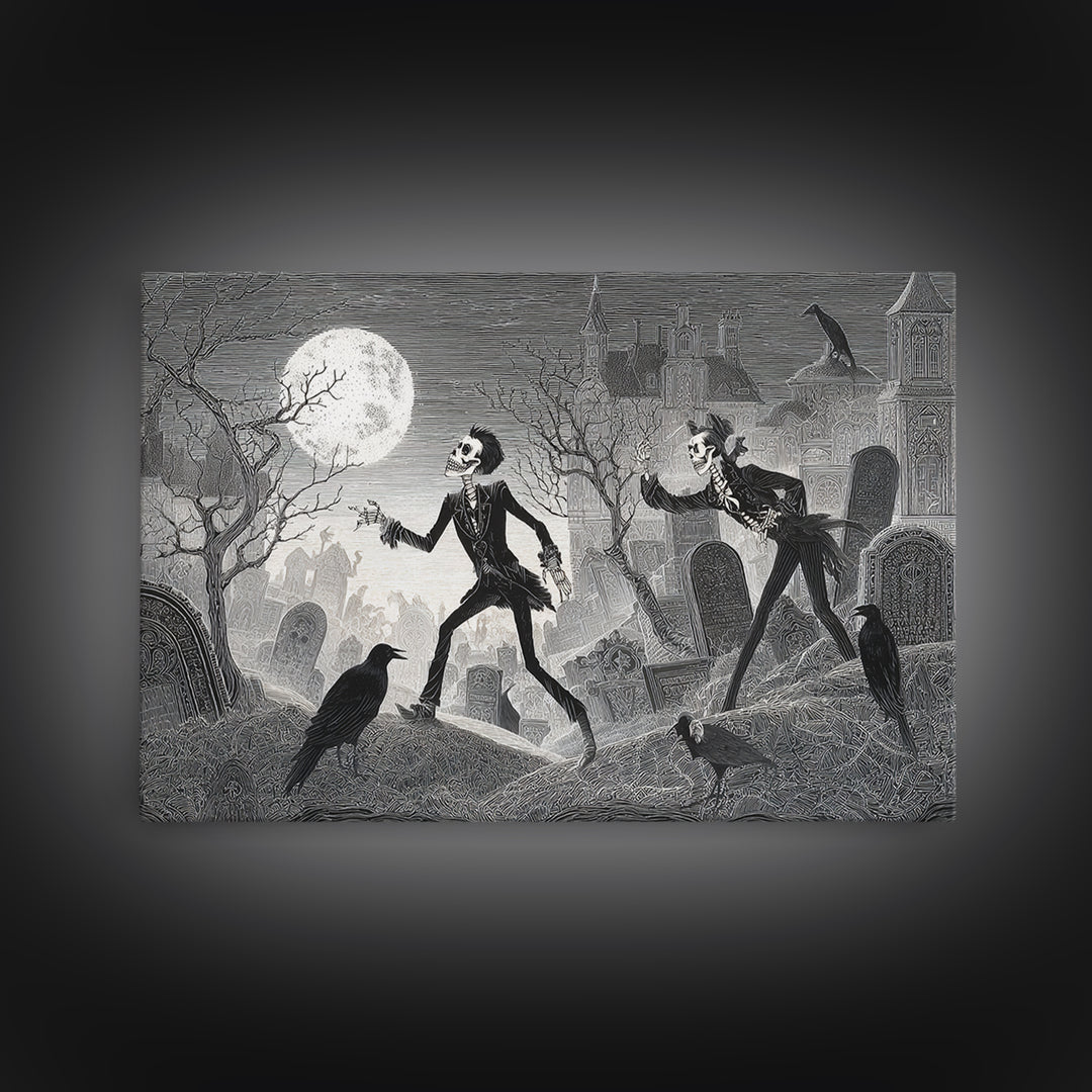 The Graveyard Dance, Victorian Macabre Art, Landscape Wall Art, Dark Fantasy Wall Art, Canvas Print, Halloween Wall Art