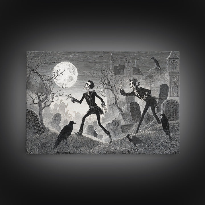 The Graveyard Dance, Victorian Macabre Art, Landscape Wall Art, Dark Fantasy Wall Art, Canvas Print, Halloween Wall Art