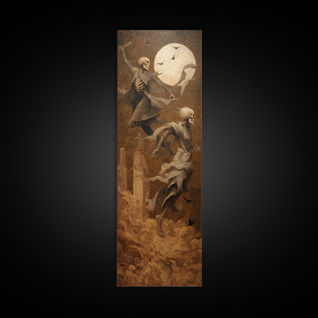 The Graveyard Dance, Surreal Apocalyptic Art, Tall Narrow Wall Art, Macabre Wall Art, Canvas Print, Halloween Wall Art