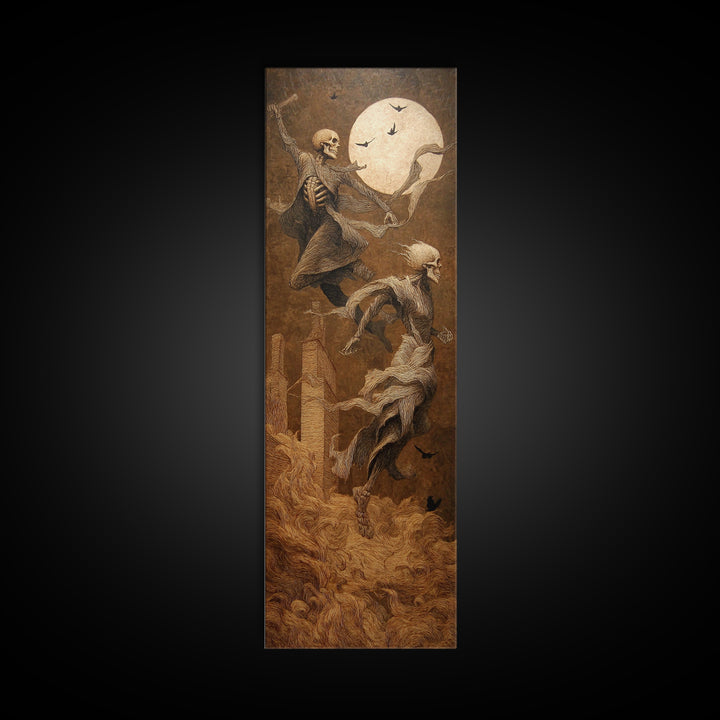 The Graveyard Dance, Surreal Apocalyptic Art, Tall Narrow Wall Art, Macabre Wall Art, Canvas Print, Halloween Wall Art