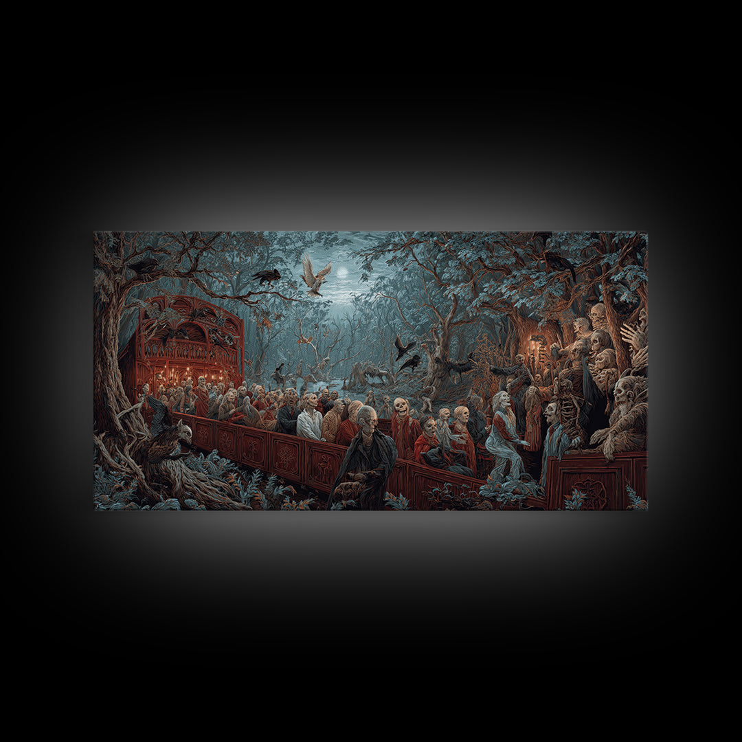 The Haunted Hayride, Medieval Grotesque Art, Wide Panoramic Art, Macabre Wall Art, Framed Canvas Print, Halloween Wall Art