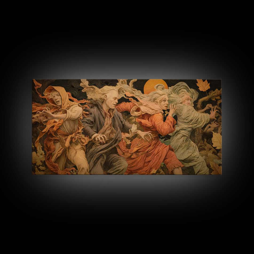 The Haunted Hayride, Dark Renaissance Art, Wide Panoramic Art, Dark Halloween Decor, Canvas Print, Halloween Wall Art