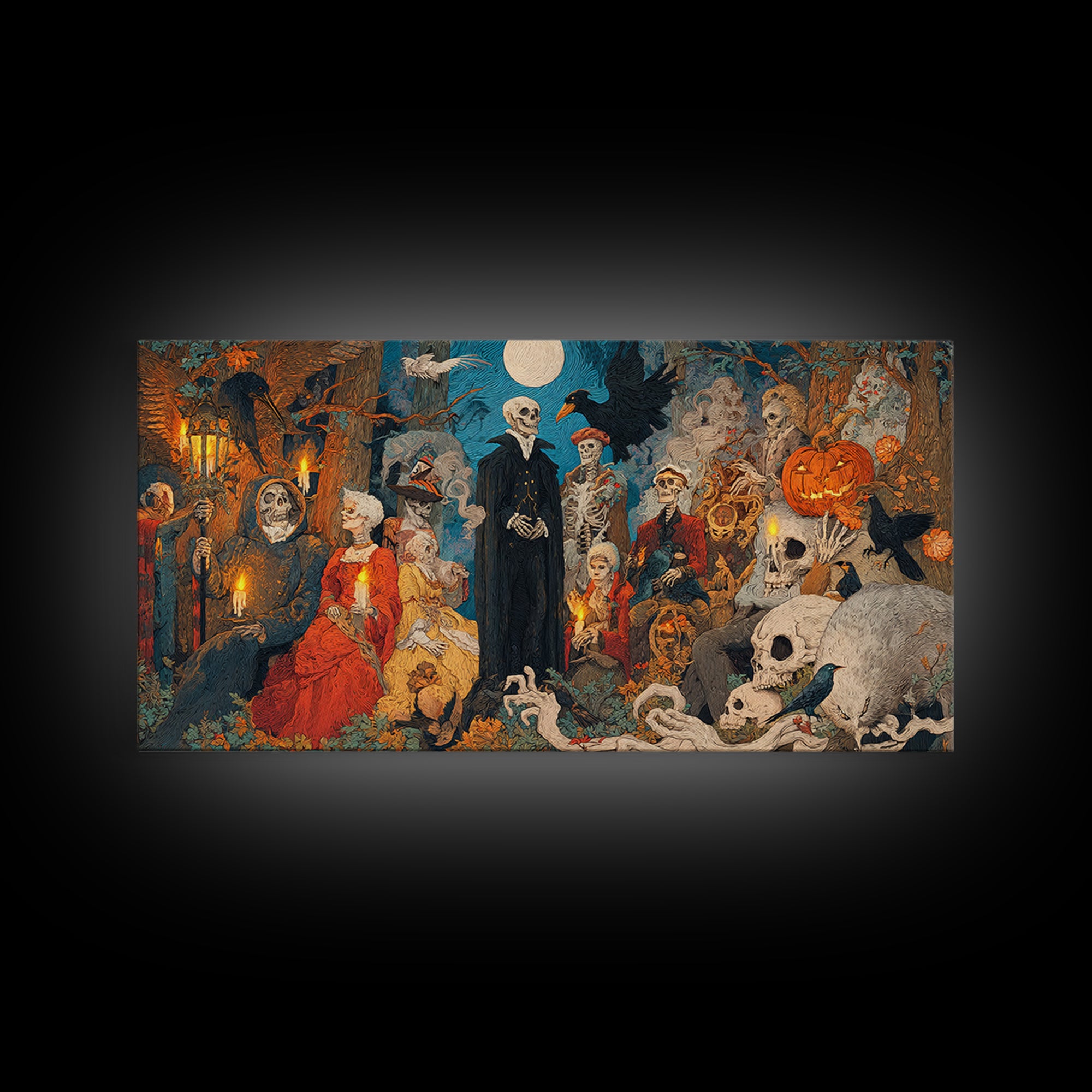 The Haunted Hayride, Danse Macabre Art, Wide Panoramic Art, Dark Fantasy Wall Art, Canvas Print, Halloween Wall Art