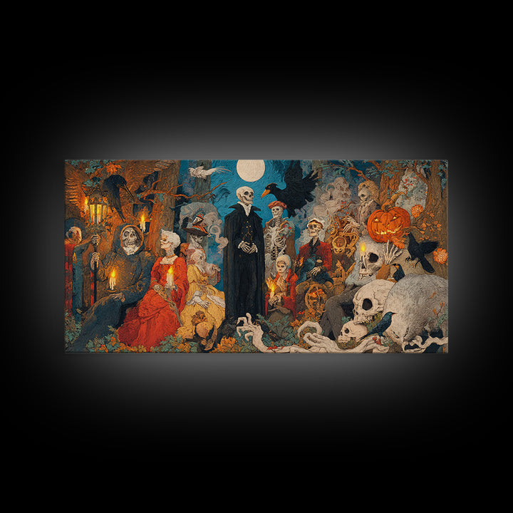 The Haunted Hayride, Danse Macabre Art, Wide Panoramic Art, Dark Fantasy Wall Art, Canvas Print, Halloween Wall Art