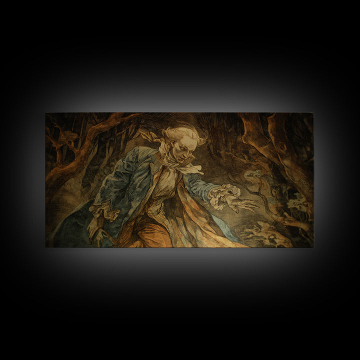 The Haunted Hayride, Ornate Symbolist Art, Wide Panoramic Art, Gothic Horror Wall Art, Framed Canvas Print, Halloween Wall Art