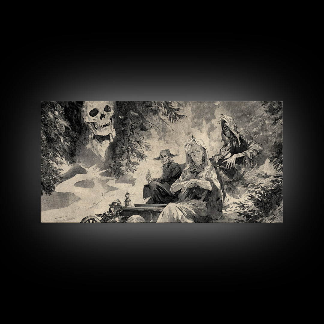 The Haunted Hayride, Decadent Gothic Art, Wide Panoramic Art, Dark Fantasy Wall Art, Framed Canvas Print, Halloween Wall Art
