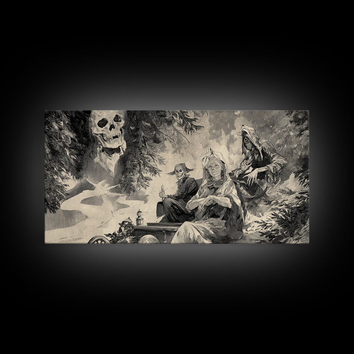 The Haunted Hayride, Decadent Gothic Art, Wide Panoramic Art, Dark Fantasy Wall Art, Framed Canvas Print, Halloween Wall Art
