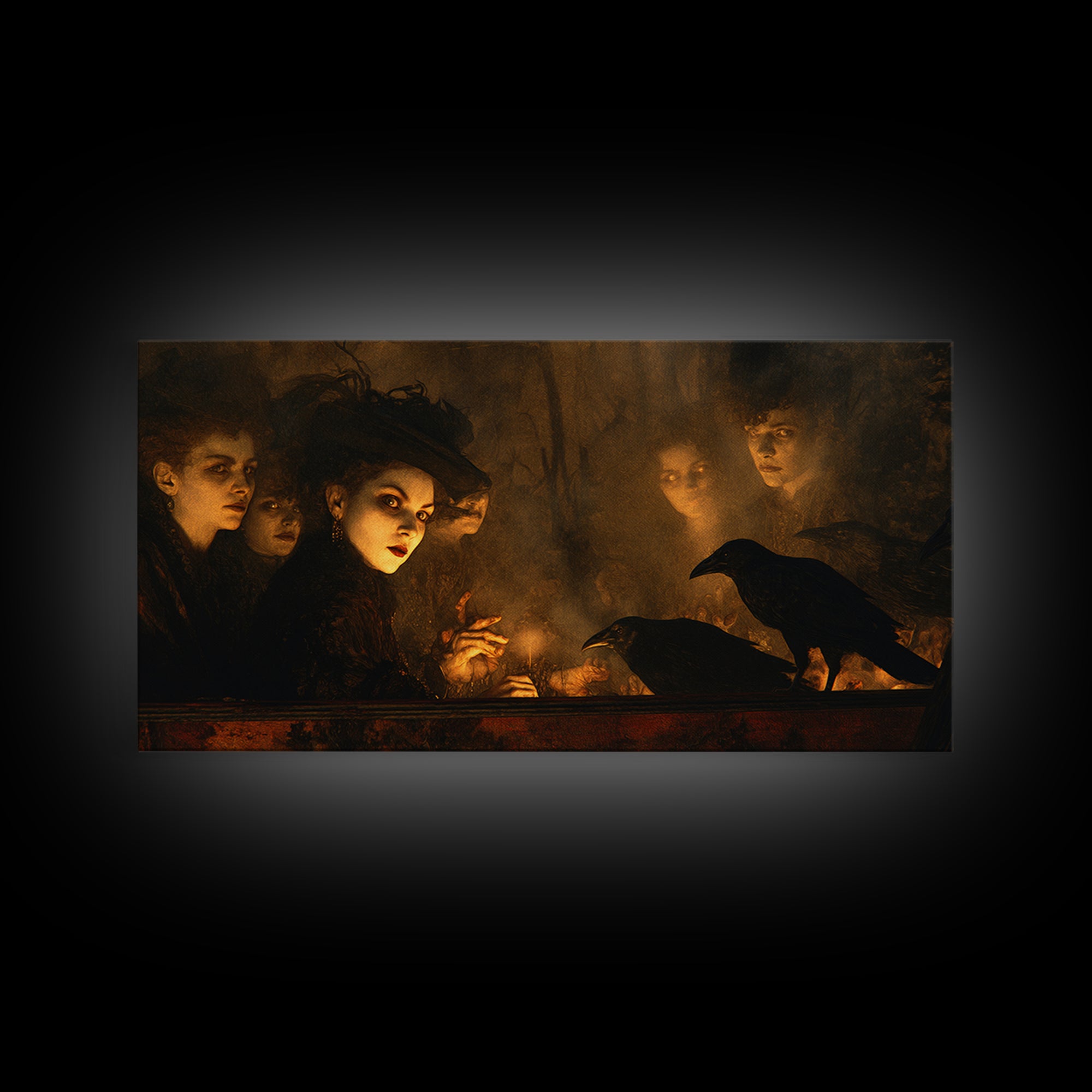 The Haunted Hayride, Dark Symbolist Art, Wide Panoramic Art, Dark Fantasy Wall Art, Canvas Print, Halloween Wall Art