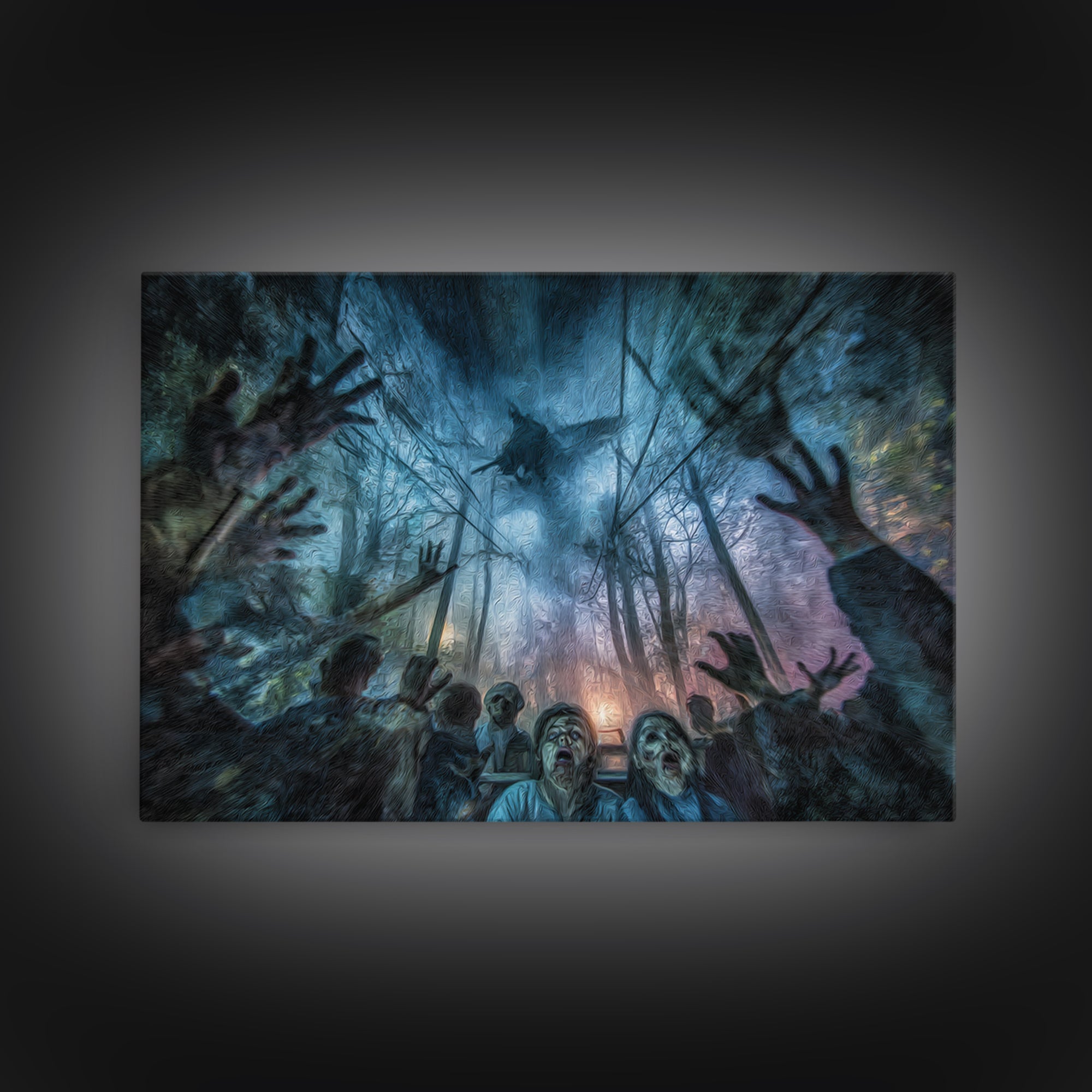The Haunted Hayride, Expressionist Gothic Art, Landscape Wall Art, Dark Fantasy Wall Art, Framed Canvas Print, Halloween Wall Art