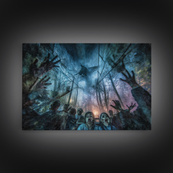 The Haunted Hayride, Expressionist Gothic Art, Landscape Wall Art, Dark Fantasy Wall Art, Framed Canvas Print, Halloween Wall Art