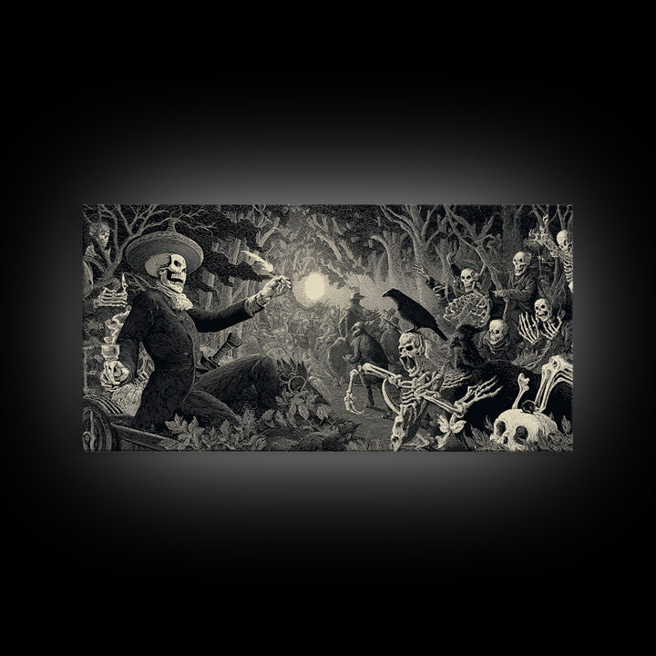 The Haunted Hayride, Macabre Folk Print Art, Wide Panoramic Art, Dark Halloween Decor, Canvas Print, Halloween Wall Art