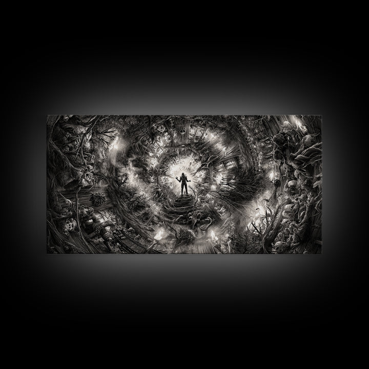 The Haunted Hayride, Biomechanical Horror Art, Wide Panoramic Art, Macabre Wall Art, Framed Canvas Print, Halloween Wall Art