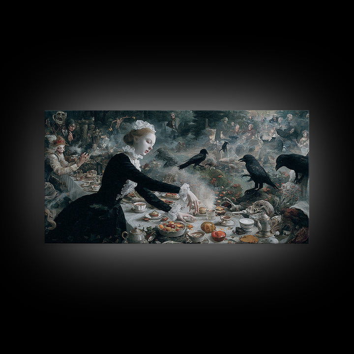 The Zombie Picnic, Medieval Grotesque Art, Wide Panoramic Art, Dark Halloween Decor, Canvas Print, Halloween Wall Art