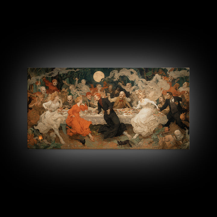 The Zombie Picnic, Northern Renaissance Horror, Wide Panoramic Art, Dark Fantasy Wall Art, Framed Canvas Print, Halloween Wall Art