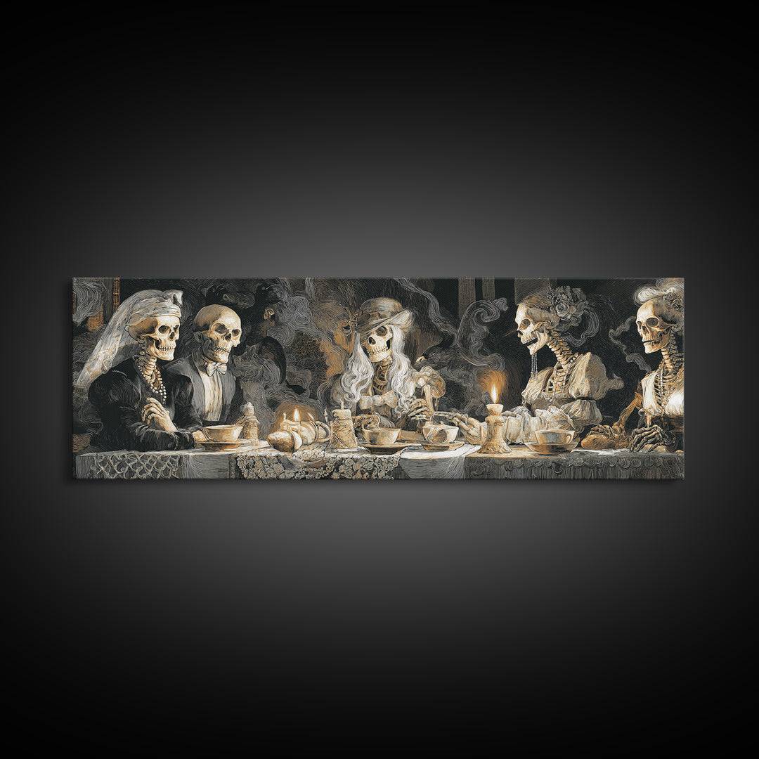 The Zombie Picnic, Danse Macabre Art, Extra Wide Wall Art, Macabre Wall Art, Framed Canvas Print, Halloween Wall Art