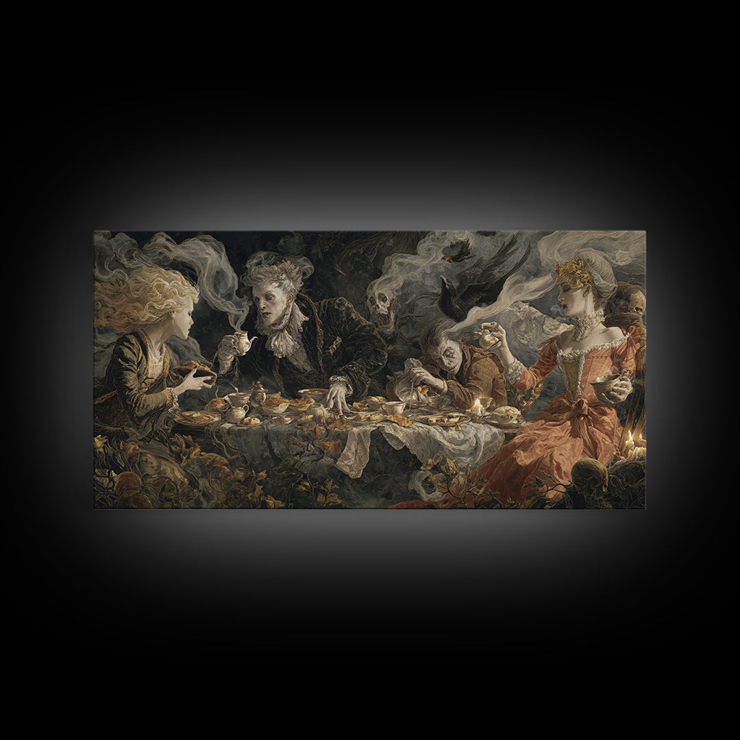 The Zombie Picnic, Gothic Nightmare Art, Wide Panoramic Art, Macabre Wall Art, Framed Canvas Print, Halloween Wall Art, Halloween Decor
