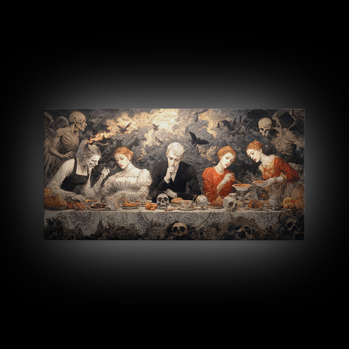 The Zombie Picnic, Visionary Gothic Art, Wide Panoramic Art, Macabre Wall Art, Canvas Print, Halloween Wall Art, Statement Wall Art