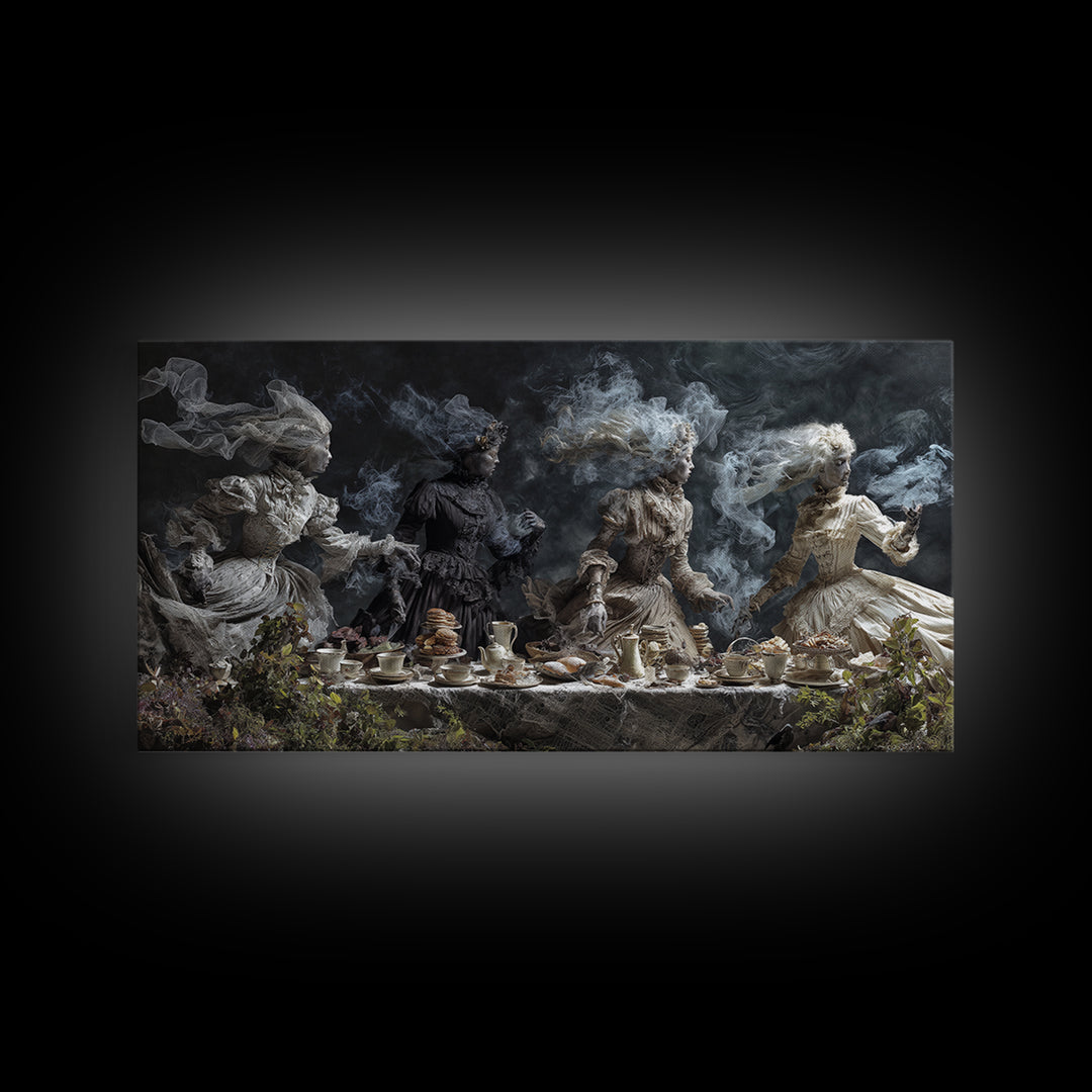 The Zombie Picnic, Symbolist Gothic Landscape, Wide Panoramic Art, Dark Fantasy Wall Art, Canvas Print, Halloween Wall Art