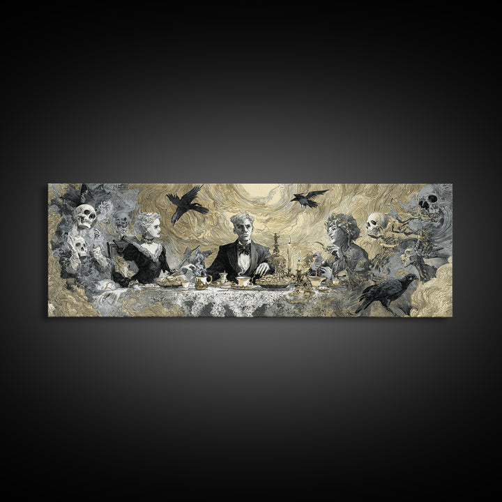 The Zombie Picnic, Decadent Gothic Art, Extra Wide Wall Art, Dark Halloween Decor, Framed Canvas Print, Halloween Wall Art
