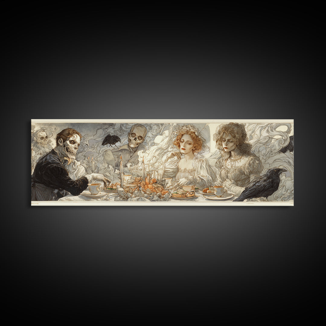 The Zombie Picnic, Symbolist Death Art, Extra Wide Wall Art, Dark Halloween Decor, Canvas Print, Halloween Wall Art